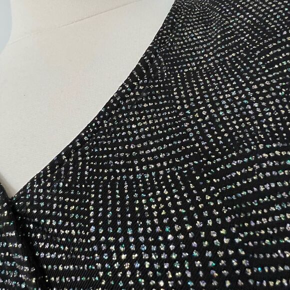 Peak 90s Gal Rainbow Metallic Sparkle Ruched Surplice V-neck Long Sleeve Blouse - Picture 7 of 7